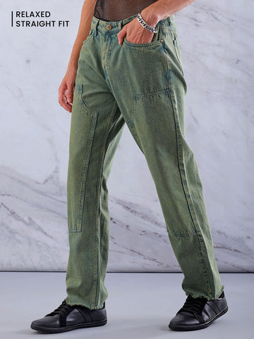 Shop Men's Solid Relaxed Straight Fit Jeans Online.