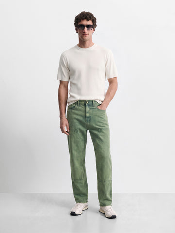 Men's Green Relaxed Fit Solid Casual Jeans
