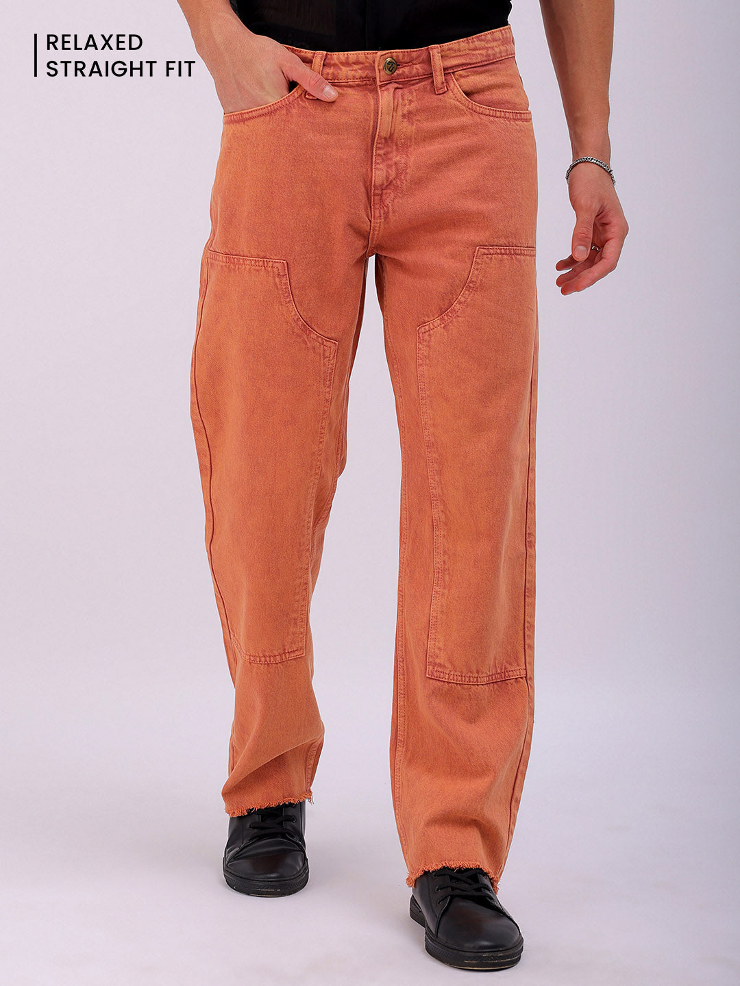 Men's Solid Relaxed Straight Fit Jeans