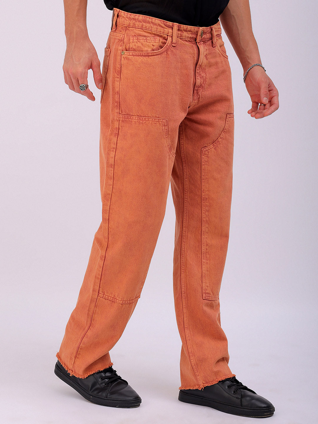 Shop Men's Solid Relaxed Straight Fit Jeans Online.