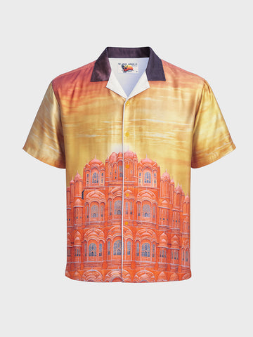 Men's Yellow Relaxed Fit Indie Resort Wear Shirt