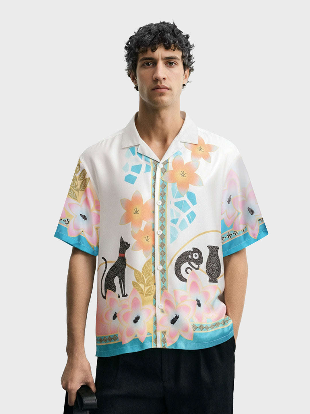 Men's Multicolor Relaxed Fit Border Print Resort Wear Shirt