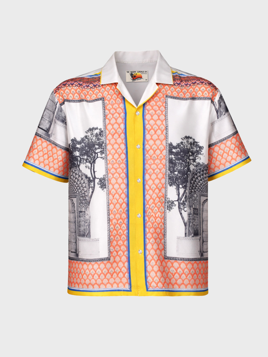 Men's White Relaxed Fit Border Print Resort Wear Shirt