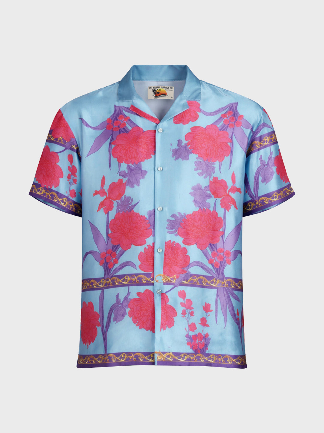 Men's Blue Relaxed Fit Border Print Resort Wear Shirt