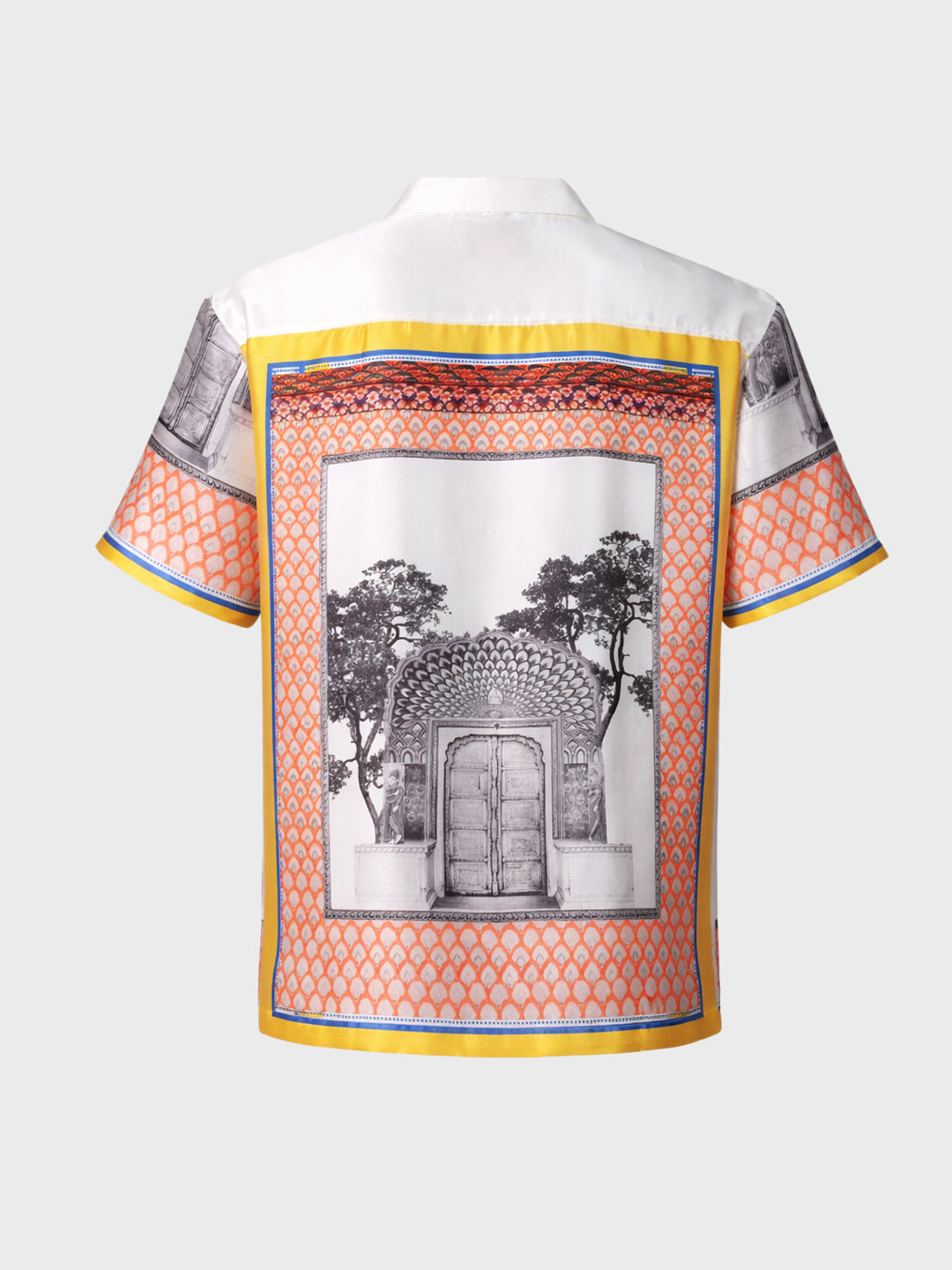 Men's White Relaxed Fit Border Print Resort Wear Shirt