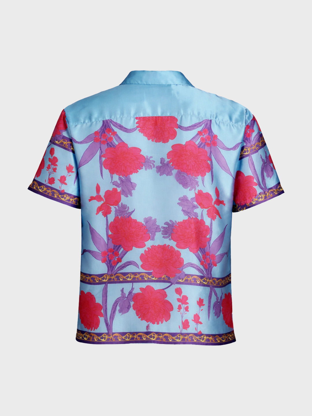 Men's Blue Relaxed Fit Border Print Resort Wear Shirt