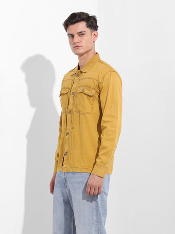 Men's Yellow Regular Fit Solid Vintage Shirt