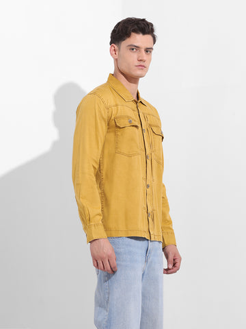 Men's Yellow Regular Fit Solid Vintage Shirt