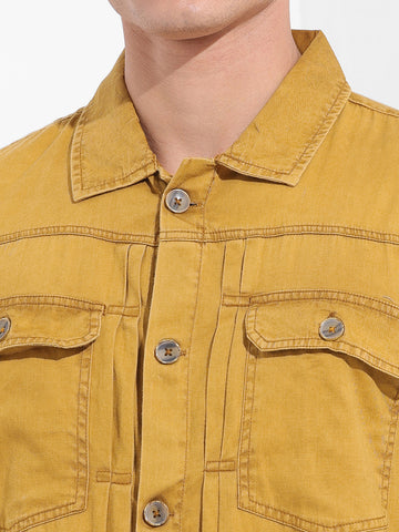 Men's Yellow Regular Fit Solid Vintage Shirt