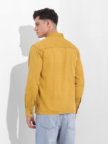 Men's Yellow Regular Fit Solid Vintage Shirt
