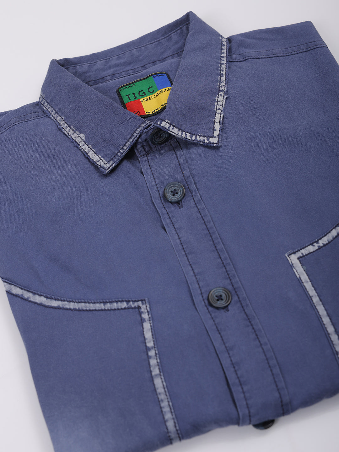 Men's Navy Blue Regular Fit Vintage Shirt