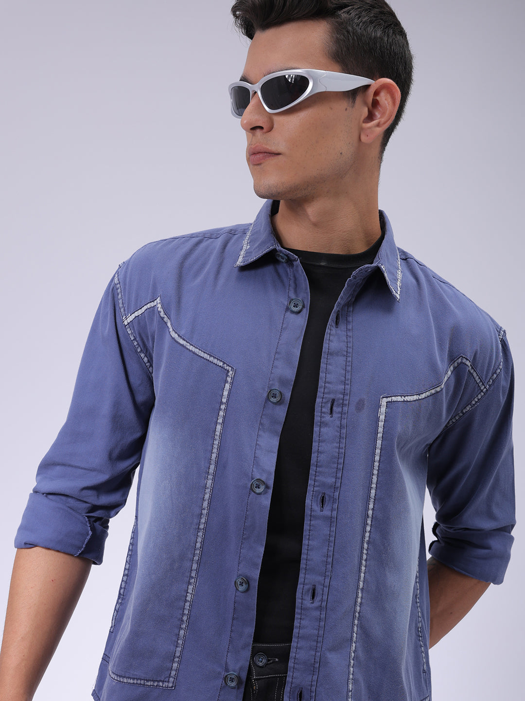 Men's Navy Blue Regular Fit Vintage Shirt