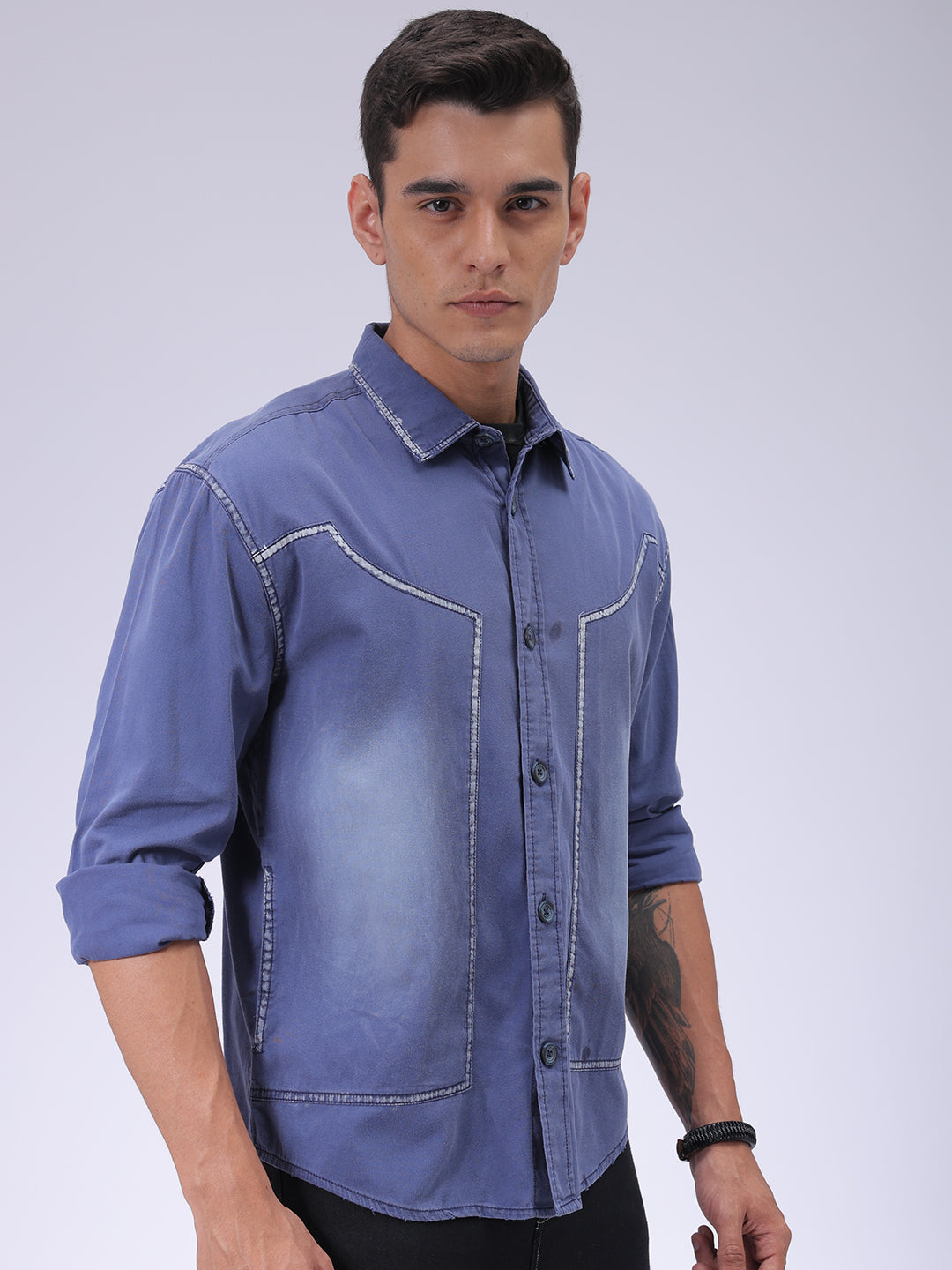 Men's Navy Blue Regular Fit Vintage Shirt