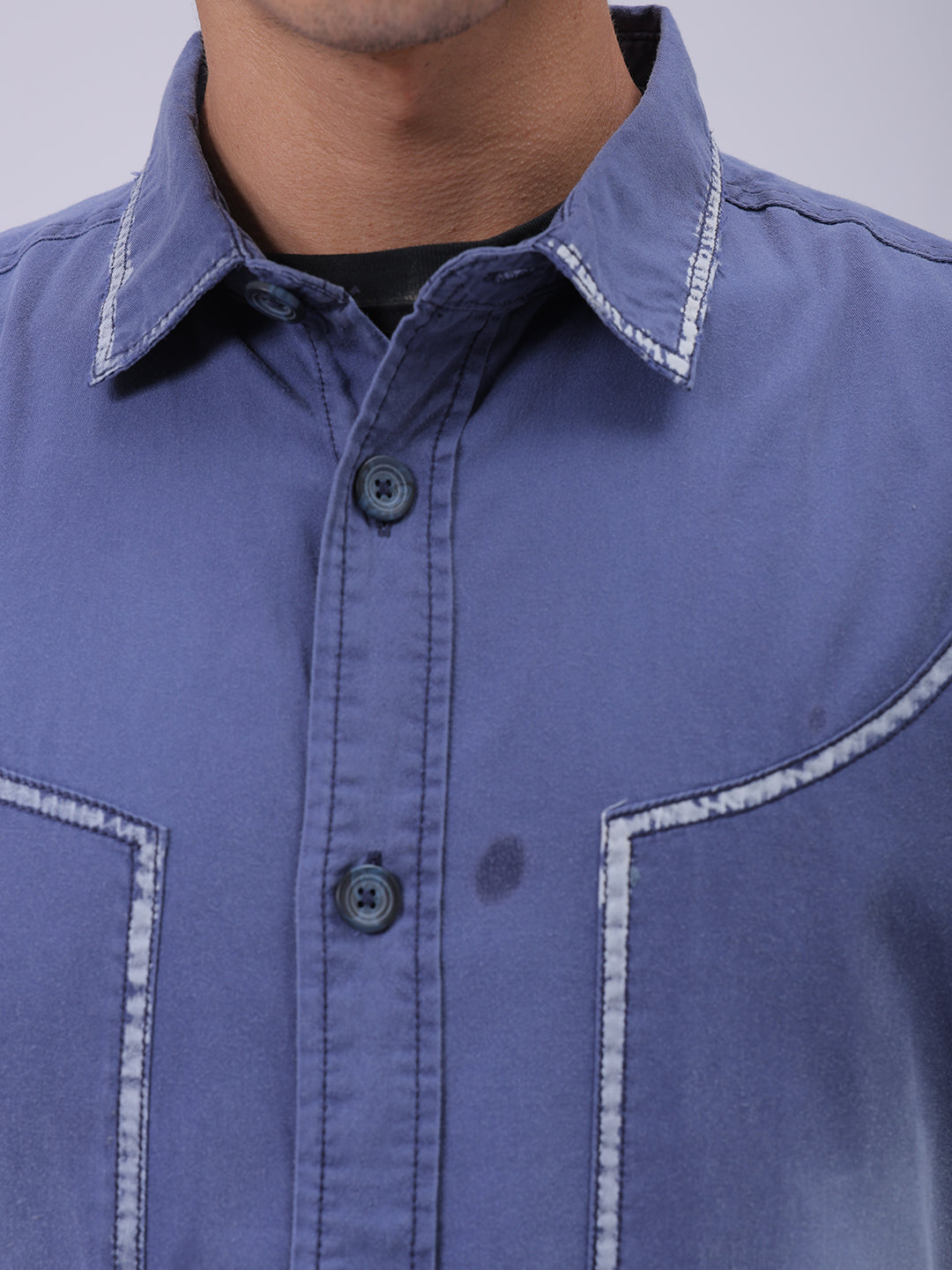 Men's Navy Blue Regular Fit Vintage Shirt