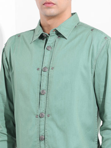 Men's Light Green Regular Fit Solid Vintage Shirt