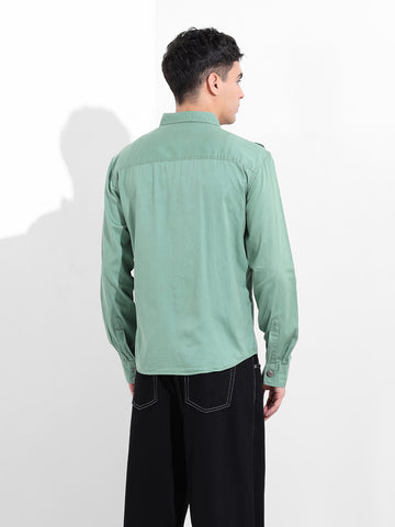 Men's Light Green Regular Fit Solid Vintage Shirt
