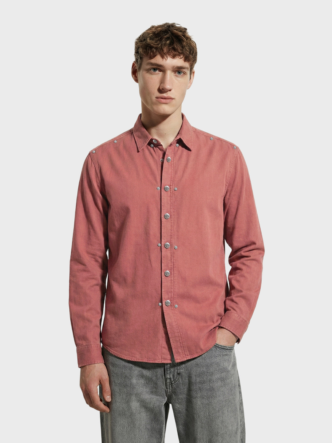 Men's Burgundy Regular Fit Solid Vintage Shirt