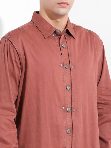 Men's Maroon Regular Fit Solid Vintage Shirt