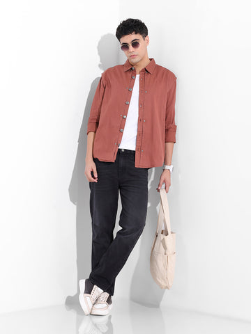 Men's Maroon Regular Fit Solid Vintage Shirt