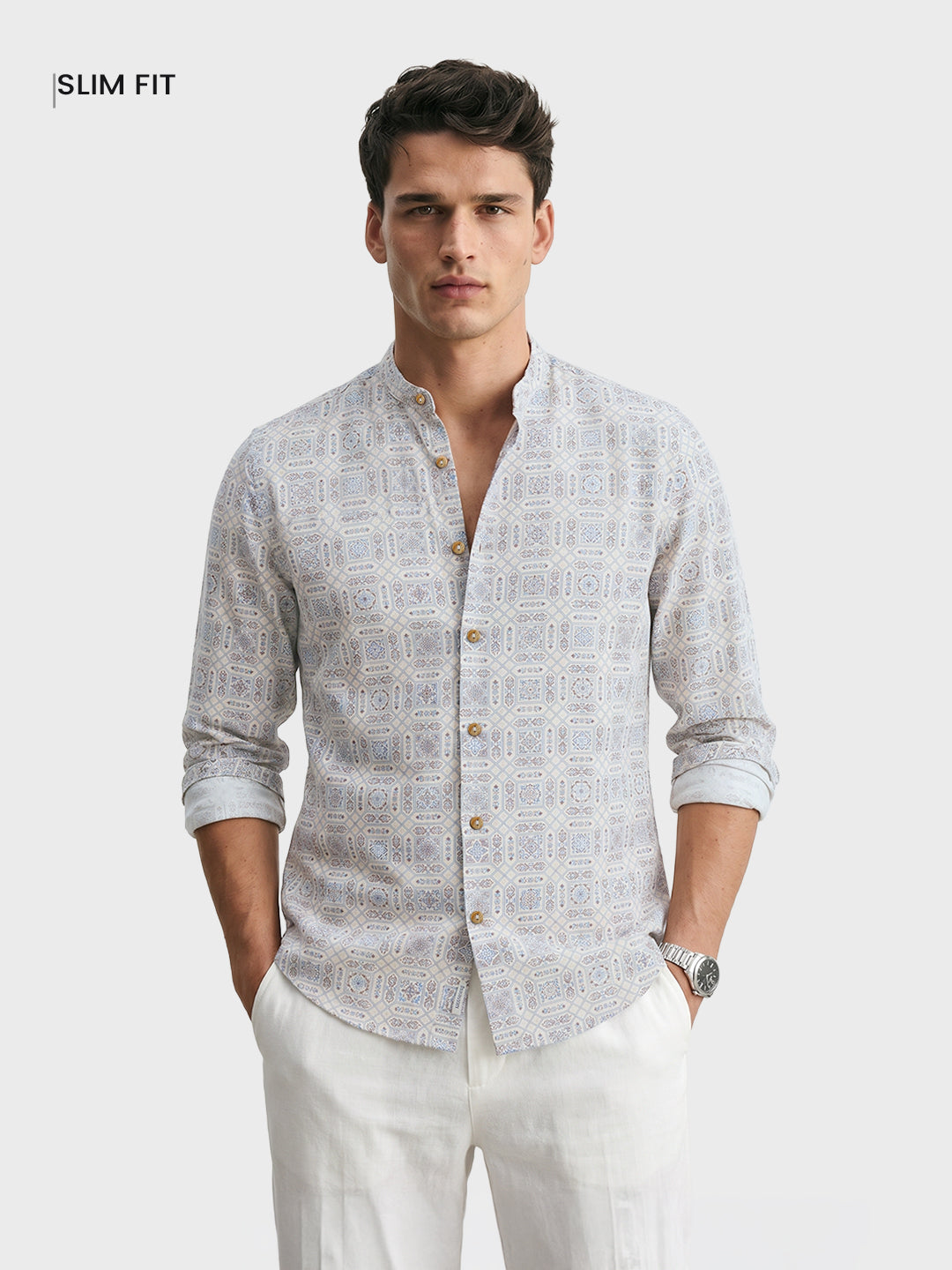 Men's Blue Printed Shirt