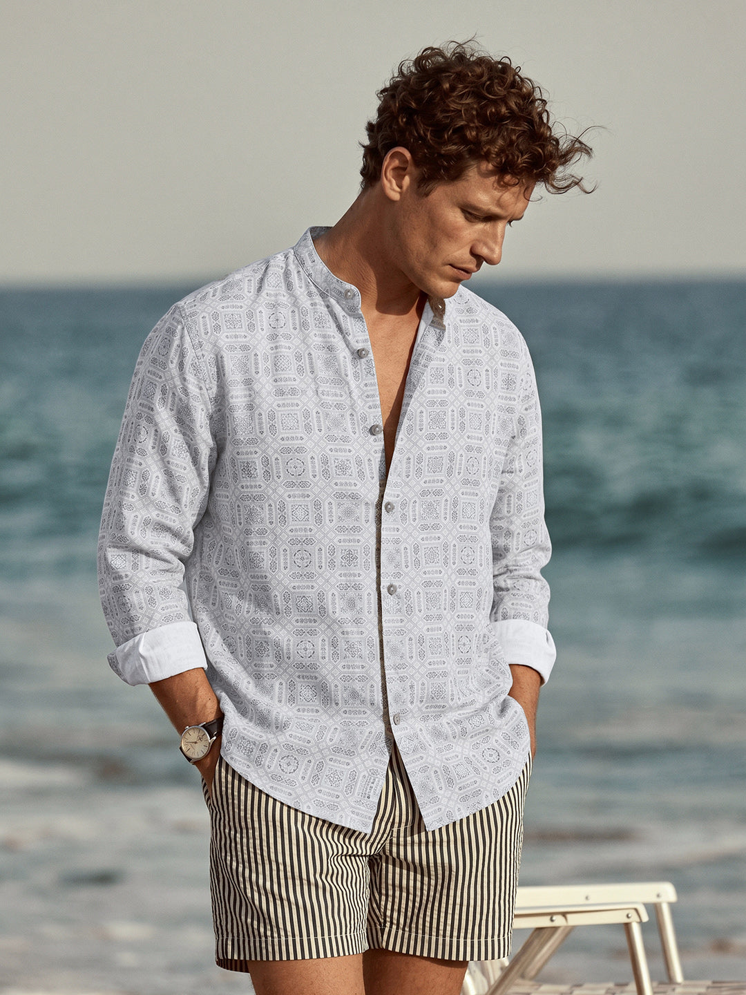 Men's Blue Printed Shirt