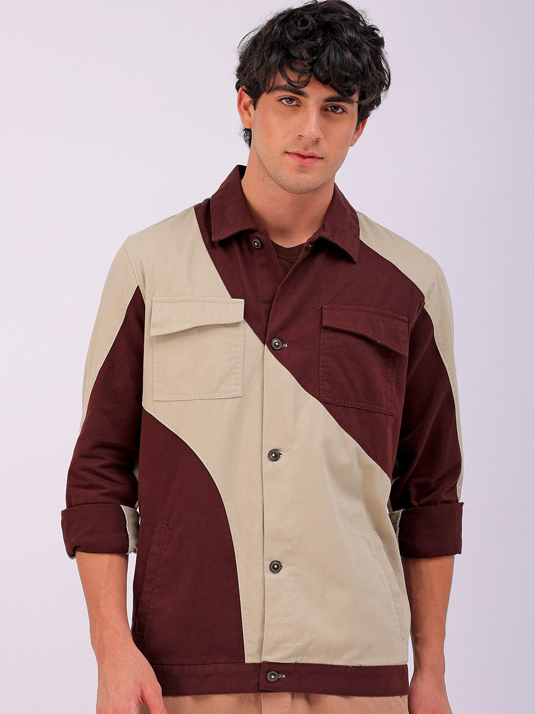 Shop Men's Colourblocked Regular Fit Overshirt Online.