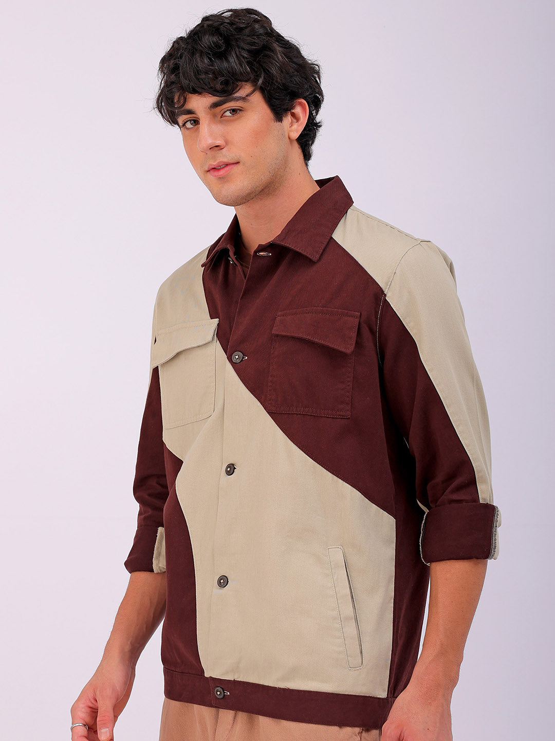 Shop Men's Colourblocked Regular Fit Overshirt Online.