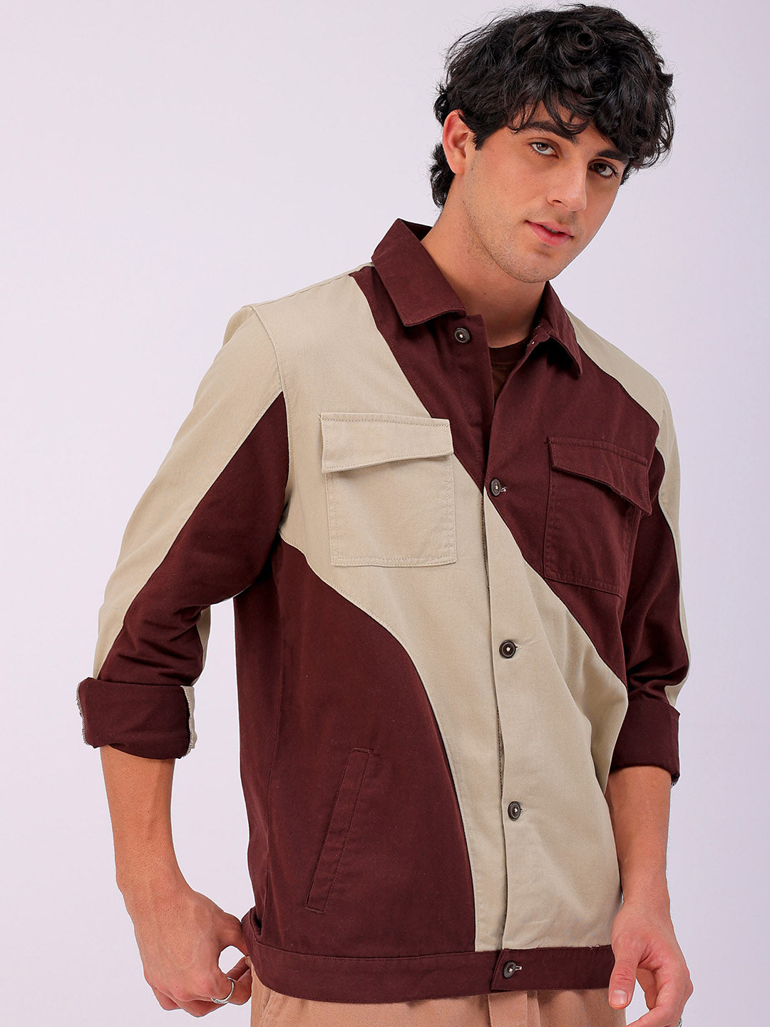 Shop Men's Colourblocked Regular Fit Overshirt Online.