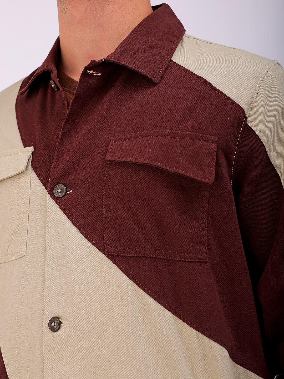 Shop Men's Colourblocked Regular Fit Overshirt Online.