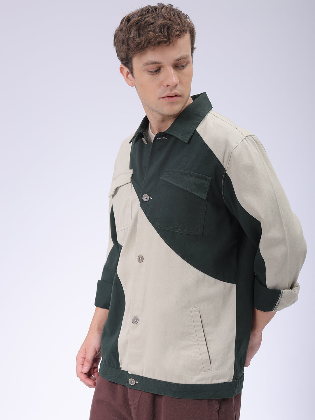 Men's Colourblocked Regular Fit Overshirt