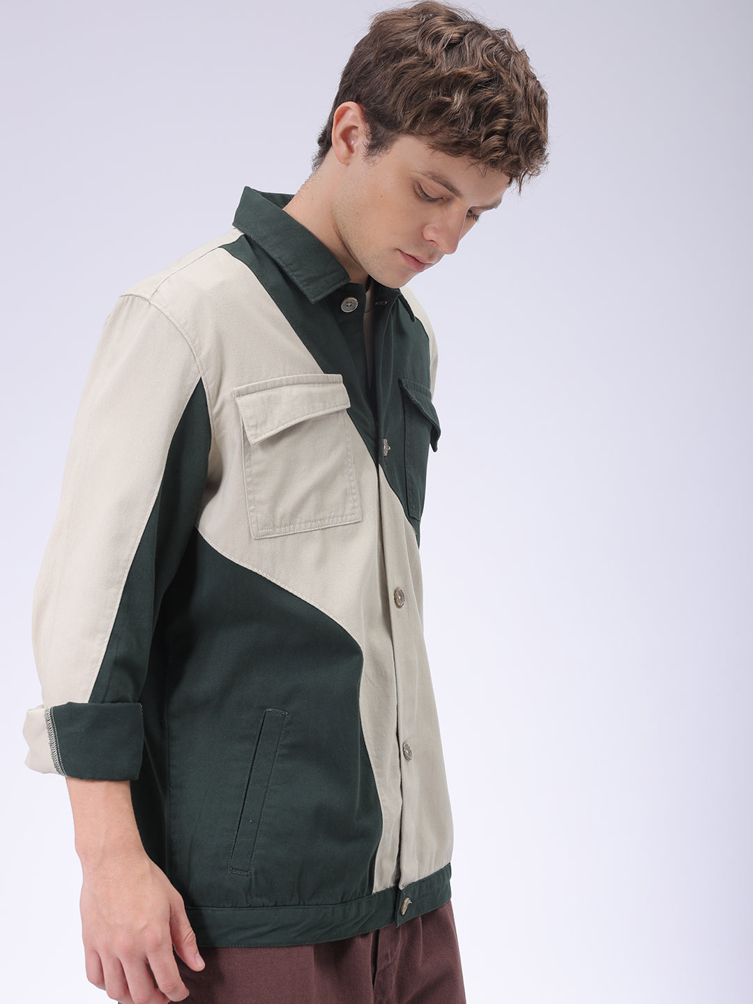 Men's Colourblocked Regular Fit Overshirt