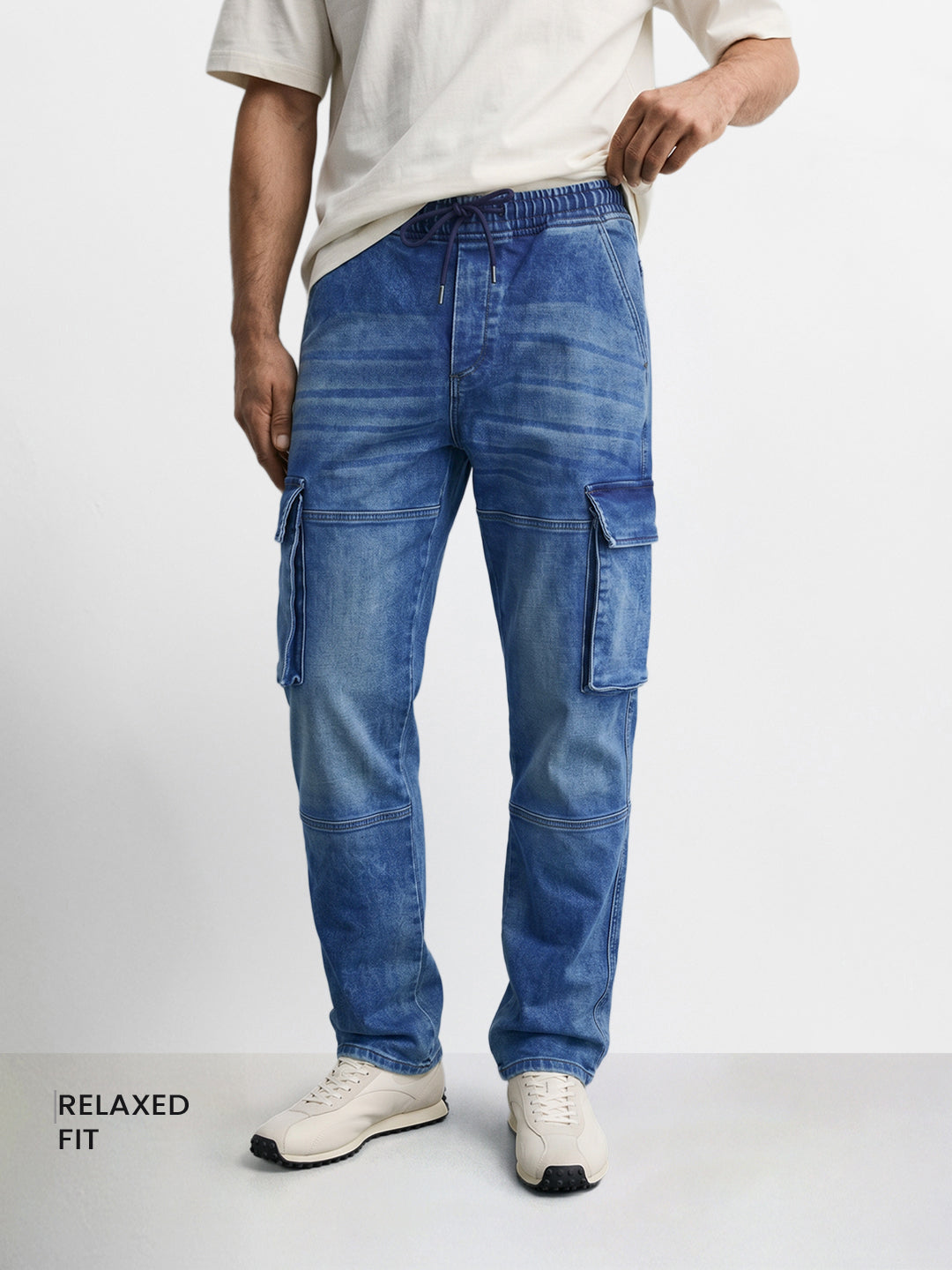 Men's Vintage Blue Regular Fit Solid Utility Jeans