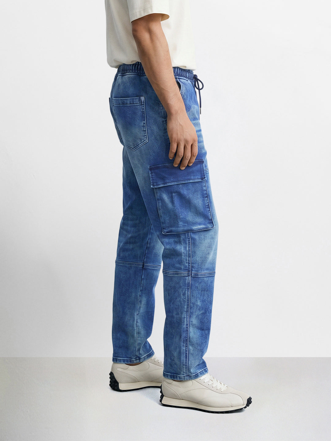 Men's Vintage Blue Regular Fit Solid Utility Jeans