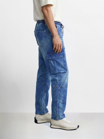 Men's Blue Regular Fit Solid Utility Jeans
