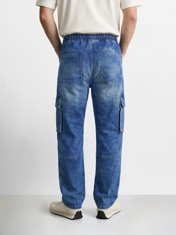 Men's Blue Regular Fit Solid Utility Jeans