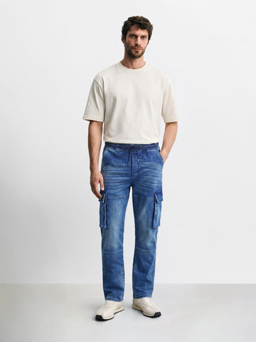 Men's Blue Regular Fit Solid Utility Jeans