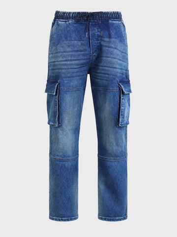 Men's Blue Regular Fit Solid Utility Jeans