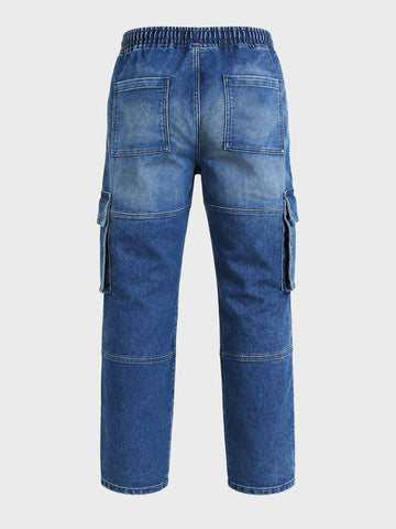 Men's Blue Regular Fit Solid Utility Jeans