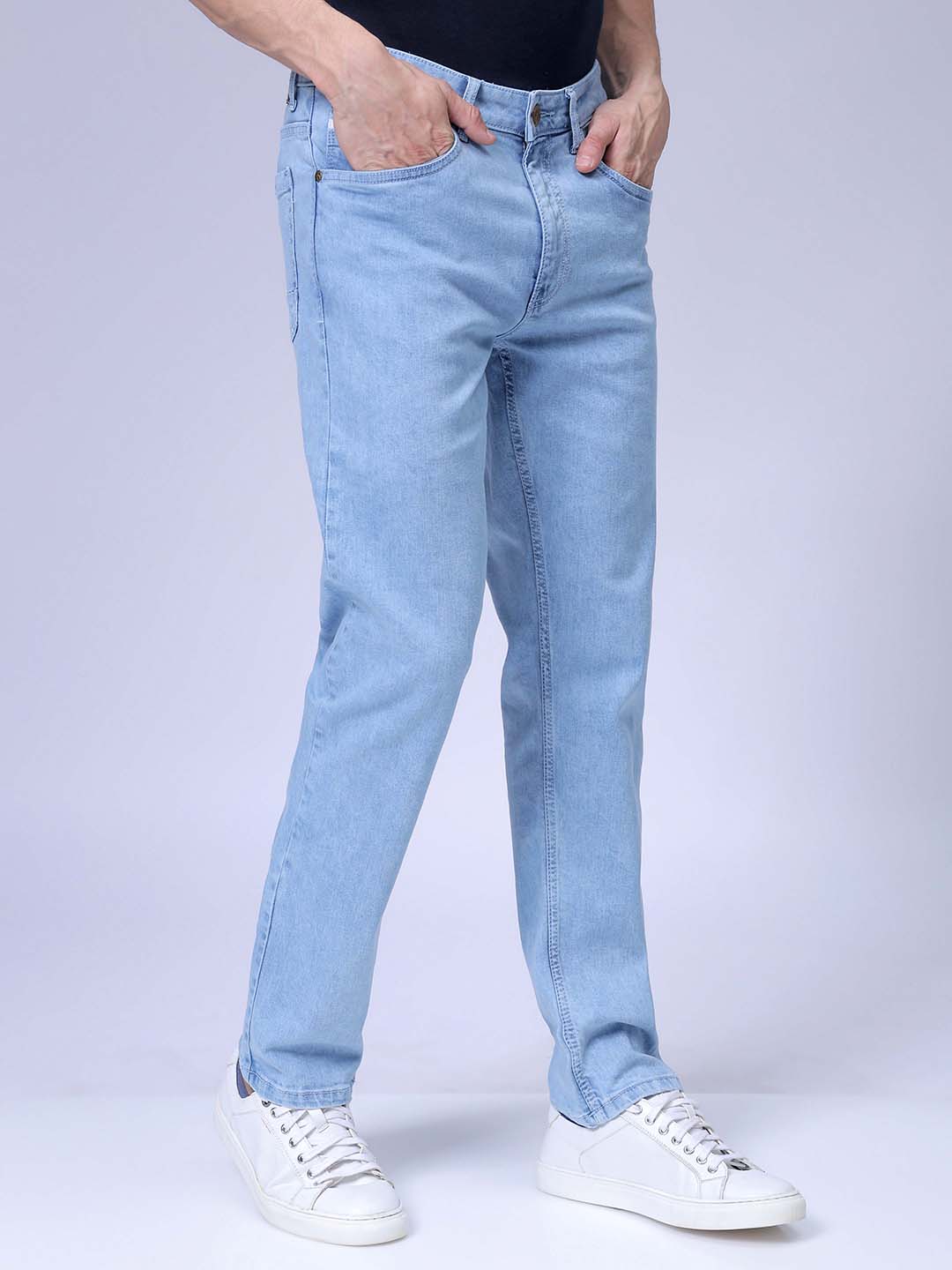 Men's Blue Slim Straight Fit Solid Stretchable Jeans