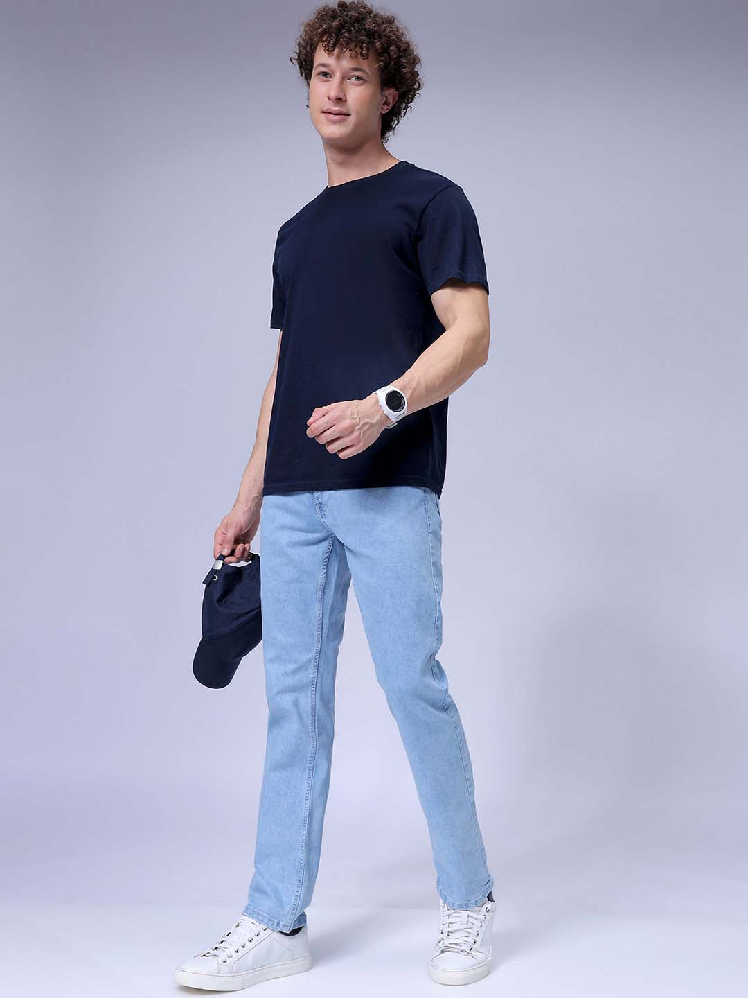 Men's Blue Slim Straight Fit Solid Stretchable Jeans