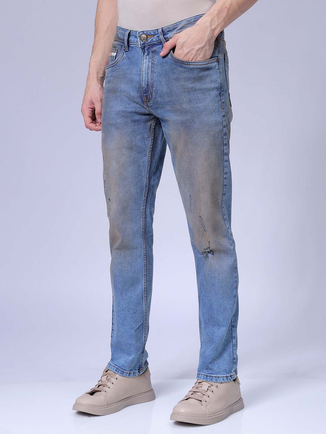 Men's Blue Slim Straight Fit Solid Stretchable Jeans