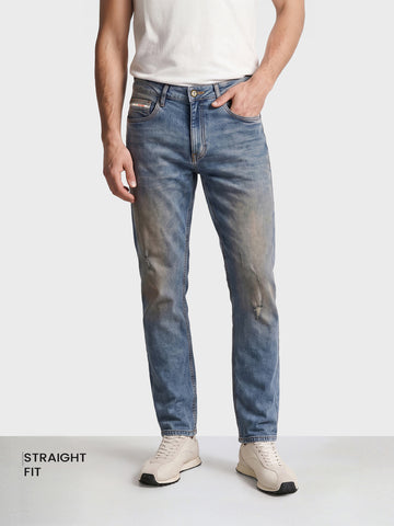 Men's Blue Straight Fit Solid Casual Jeans