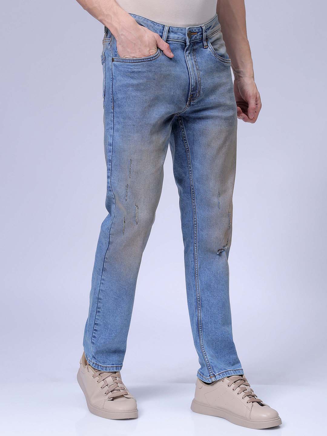 Men's Blue Slim Straight Fit Solid Stretchable Jeans