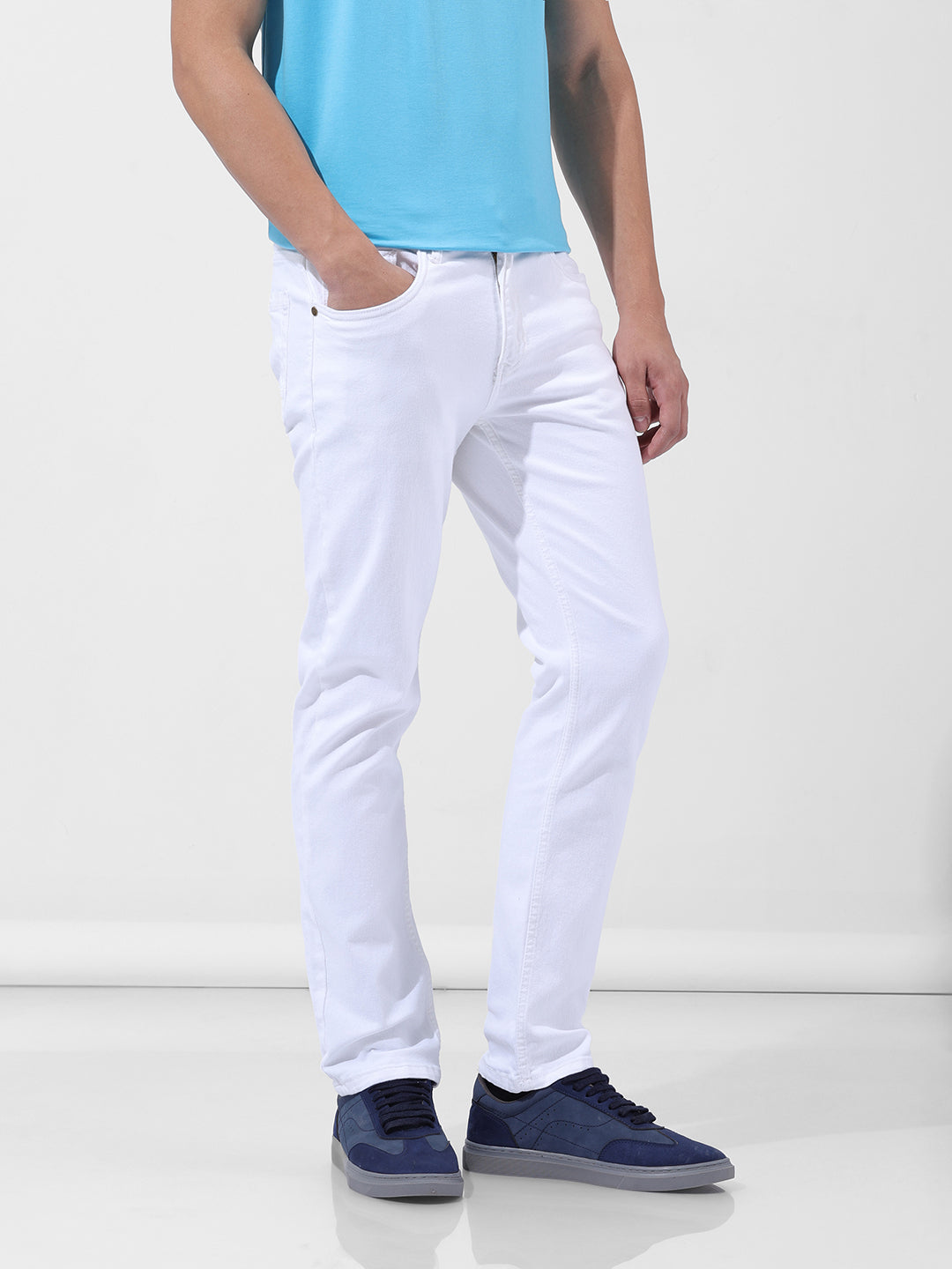 Men's White Slim Fit Casual Jeans