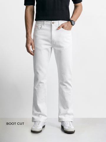 Men's White Bootcut Fit Casual Jeans