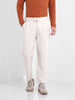 Men's Bone White Regular Fit Solid Casual Trousers