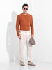 Men's Bone White Regular Fit Solid Casual Trousers