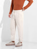 Men's Bone White Regular Fit Solid Casual Trousers