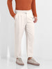 Men's Bone White Regular Fit Solid Casual Trousers