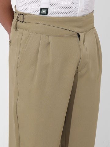 Men's Earthy Green Regular Fit Solid Casual Trousers